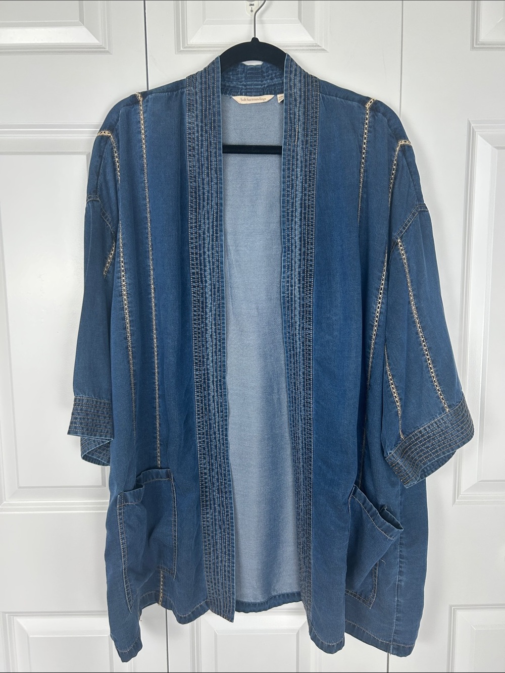 Soft Surroundings Kimono Style Jacket With Pockets and Lace Insert Size L/XL